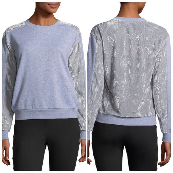 Neiman Marcus NWT Crushed Velvet Sweatshirt Gray Free Generation Top Med - Picture 1 of 5